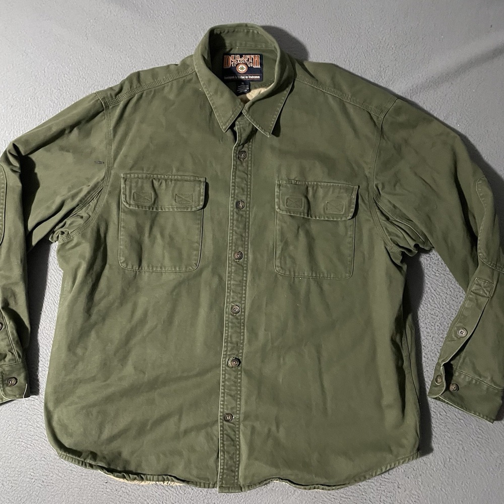 Duluth Trading Co Men's Shirt Jacket Shacket XL‎ Army Green Canvas Quilt Lined